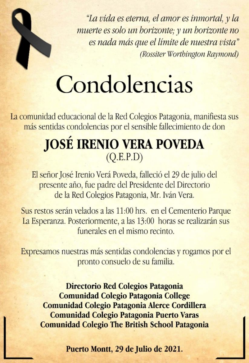 Condolencias fallecimiento Padre del Presidente de la Red Patagonia